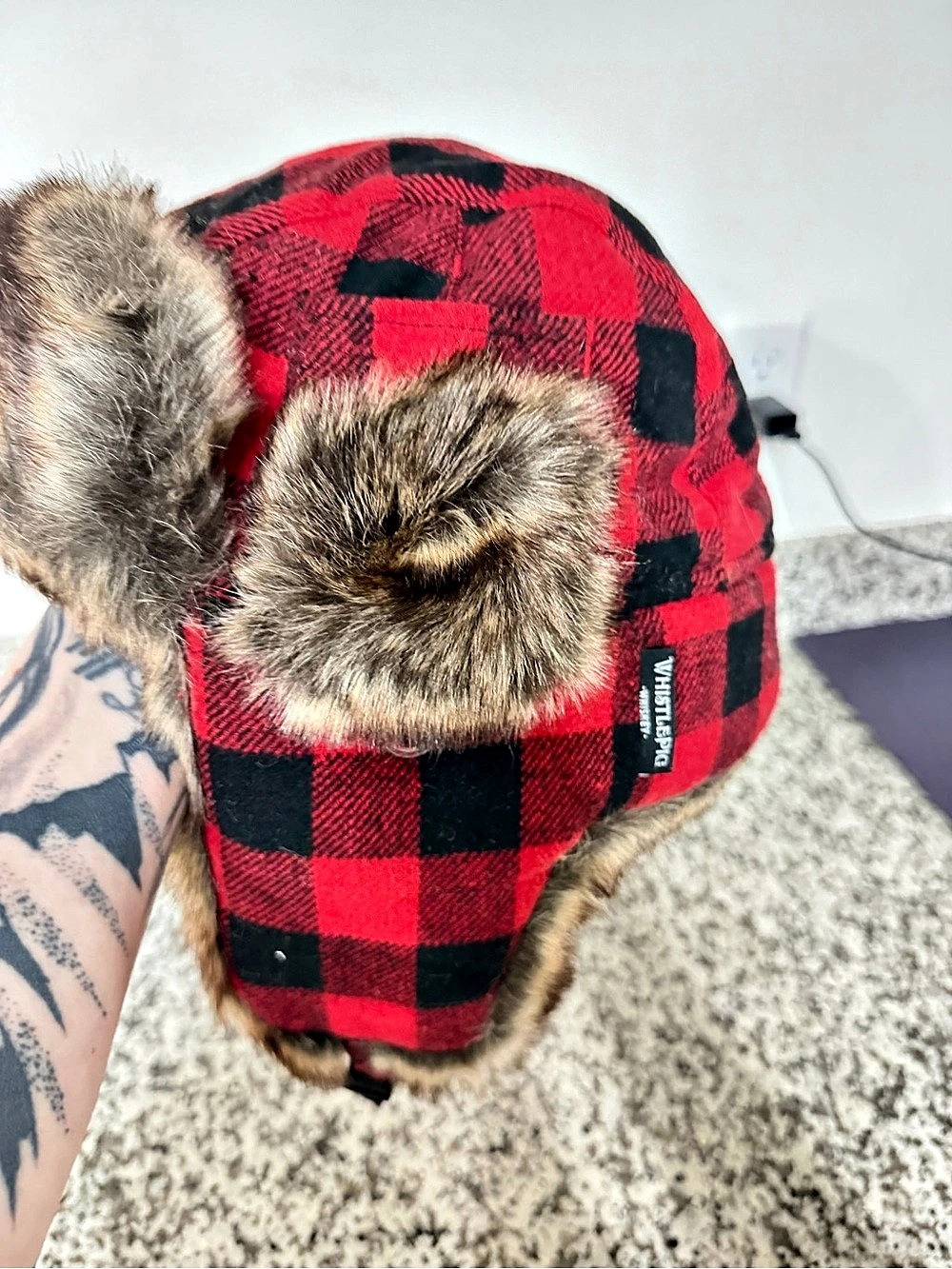 WhistlePig Whiskey Red Flannel & Faux Fur Trapper Hat